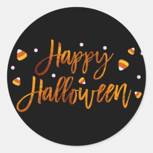 Sticker Rond Joyeux Halloween Orange Moderne Feuille Script Ten