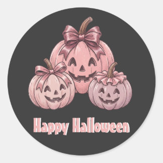 Sticker Rond Joyeux Halloween Pinkoween Trio de Citrouilles Vin