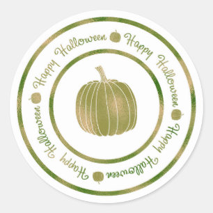 Sticker Rond Joyeux Halloween & Pumpkin Green Shine Glam Tendan