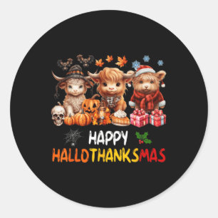 Sticker Rond Joyeux Halloween Thanksgiving Christmas Highland C