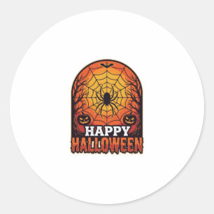 Sticker Rond Joyeux Halloween Toile d'araignée Gravure Vintage