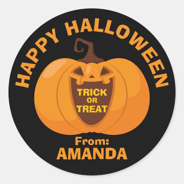 Sticker Rond Joyeux Halloween Trick ou Treat Éffrayant Citrouil (Devant)