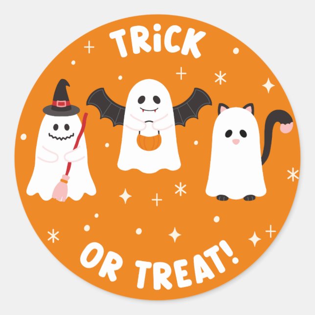 Sticker Rond Joyeux Halloween Trick ou Treat Ghosts (Devant)