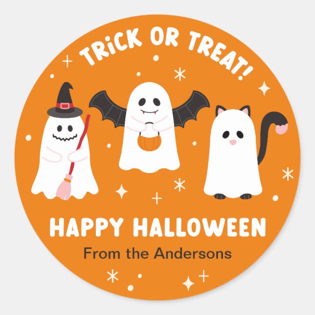 Sticker Rond Joyeux Halloween Trick ou Treat Ghosts (Devant)