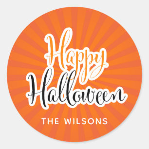 Sticker Rond Joyeux Halloween Typographie moderne Orange Black