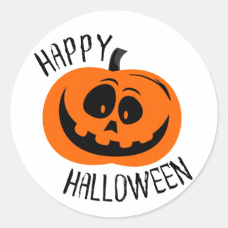 Sticker Rond Joyeux Halloween Visage de Citrouille Fou