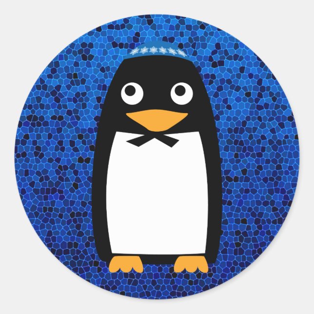 Sticker Rond Joyeux Hanoukka Juif Penguin Yarmulke (Devant)