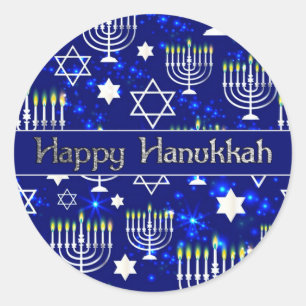Sticker Rond Joyeux Hanoukka Menorah
