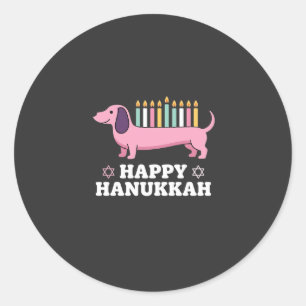 Sticker Rond Joyeux Hanukkah chien teckel