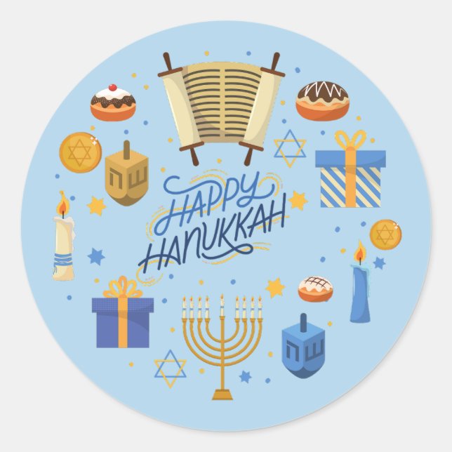 Sticker Rond Joyeux Hanukkah Mignon (Devant)