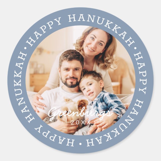 Sticker Rond Joyeux Hanukkah Photo de famille personnalisé mode (Devant)