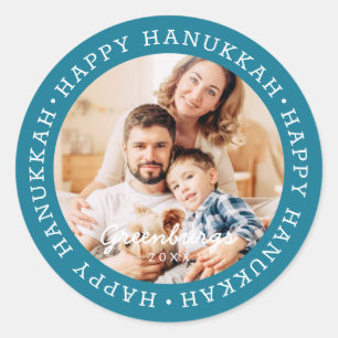 Sticker Rond Joyeux Hanukkah Photo de Famille Personnalisé Mode