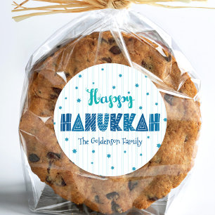 Sticker Rond Joyeux Hanukkah Typographie Turquoise Fantaisiste