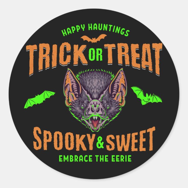 Sticker Rond Joyeux Hauntings | Tricoter ou traiter les chauves (Devant)