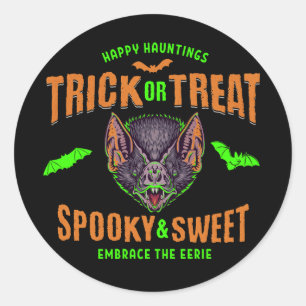 Sticker Rond Joyeux Hauntings Tricoter ou traiter les chauves