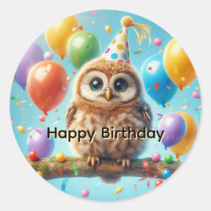 Sticker Rond Joyeux hibou d'anniversaire
