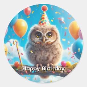 Sticker Rond Joyeux hibou d'anniversaire