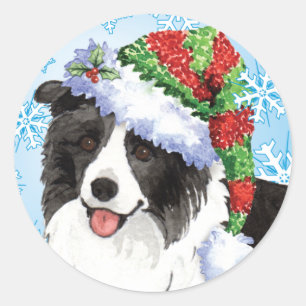 Sticker Rond Joyeux Howliday Border Collie