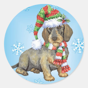 Sticker Rond Joyeux Howlidays À poils durs Dachshund