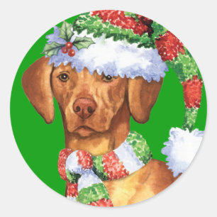Sticker Rond Joyeux Howlidays Vizsla