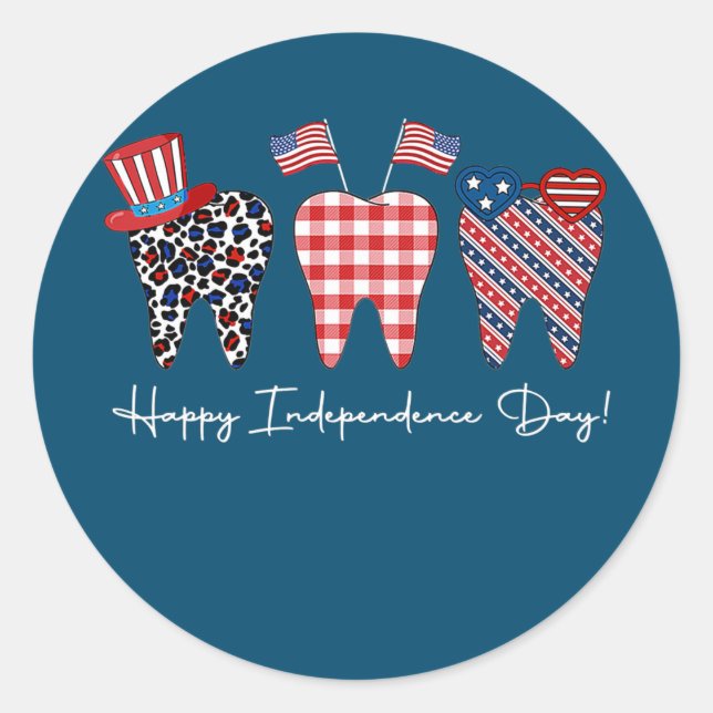 Sticker Rond Joyeux hygiéniste dentaire 4 juillet Patriotique (Devant)