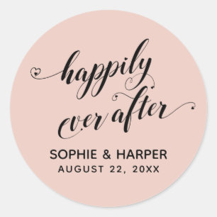 Sticker Rond Joyeux Jamais Après Coeur Script Clair Rose