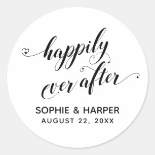 Sticker Rond Joyeux Jour Après Coeur Script noir & blanc
