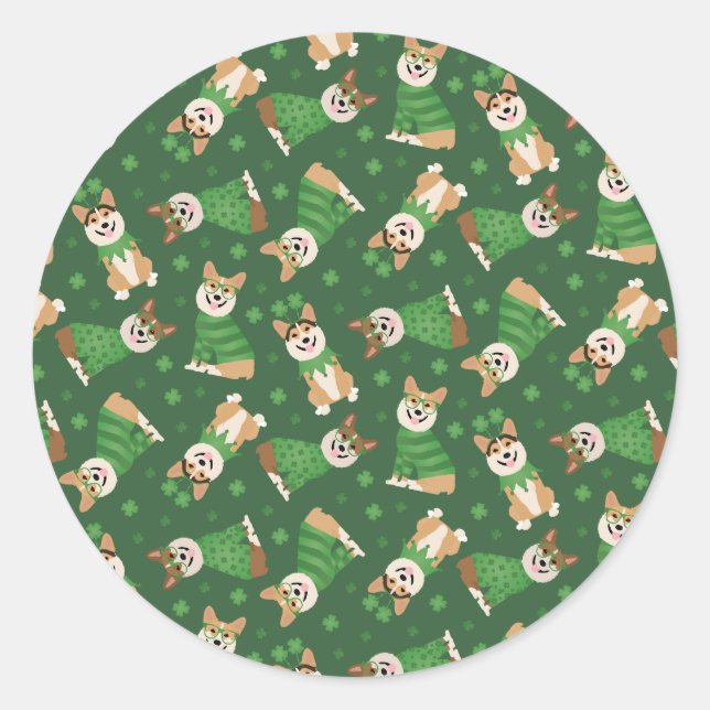 Sticker Rond Joyeux Jour de la Saint Patrick Pembroke Welsh Cor (Devant)
