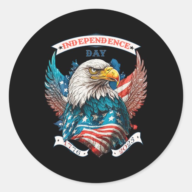 Sticker Rond Joyeux Jour de l'Indépendance Aigle Américain Et D (Devant)