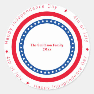 Sticker Rond Joyeux Jour de l'Indépendance Rouge Blanc Bleu