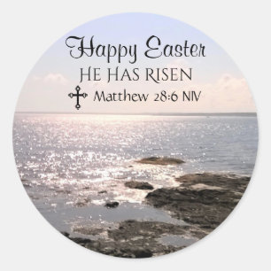 Sticker Rond Joyeux Jour de Pâques Christ a ressuscité Ocean Ph