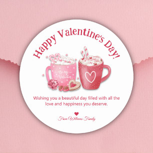 Sticker Rond joyeux jour des valentines, chocolat chaud rose ro