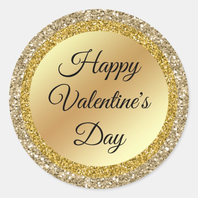 Sticker Rond joyeux jour des valentines, or parties scintillant (Devant)