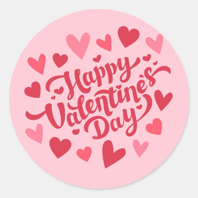 Sticker Rond joyeux jour des valentines, rose et rouge, coeurs  (Devant)