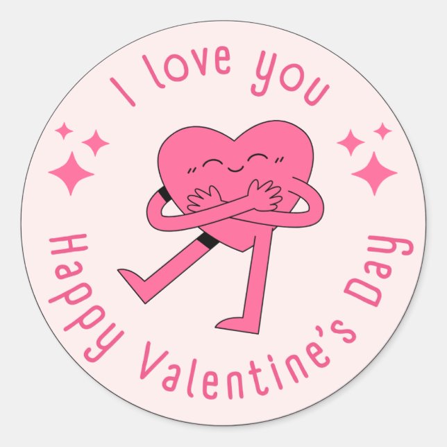 Sticker Rond joyeux jour des valentines, rose et rouge, coeurs  (Devant)