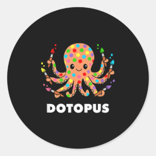 Sticker Rond Joyeux Jour Dot Octopus Dotopus Funny Pun Animal
