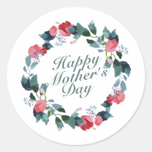 Sticker Rond Joyeux Joyeux Fête des Mères Fleur Wreath Autoco
