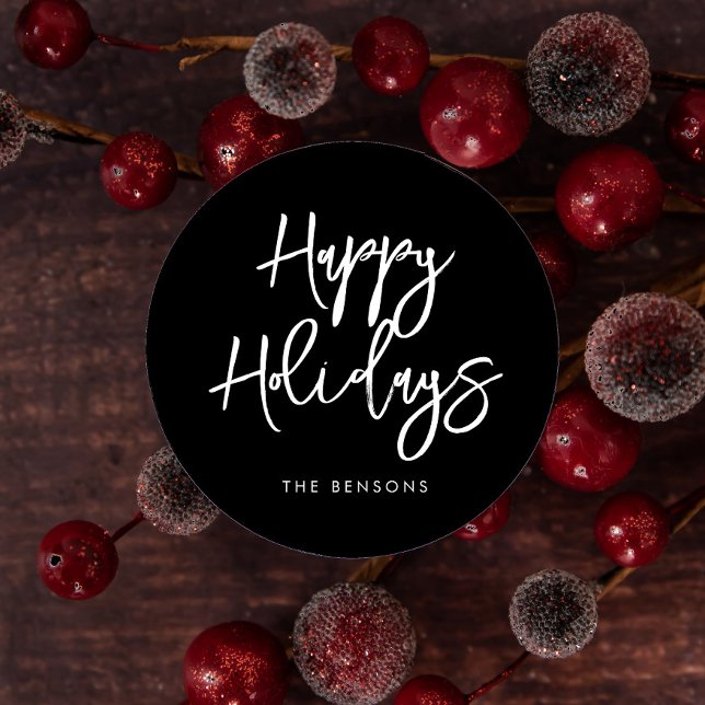 Sticker Rond Joyeux Joyeux Jours Contemporains Noir (Créateur téléchargé)