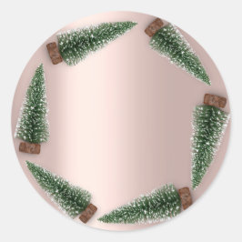 Sticker Rond Joyeux Joyeux Noël Arbre cadeau Rose vert