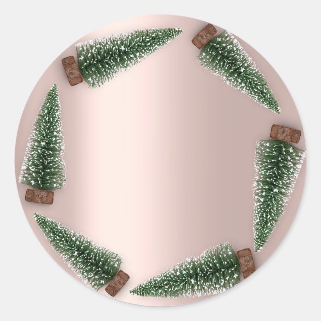 Sticker Rond Joyeux Joyeux Noël Arbre cadeau Rose vert (Devant)