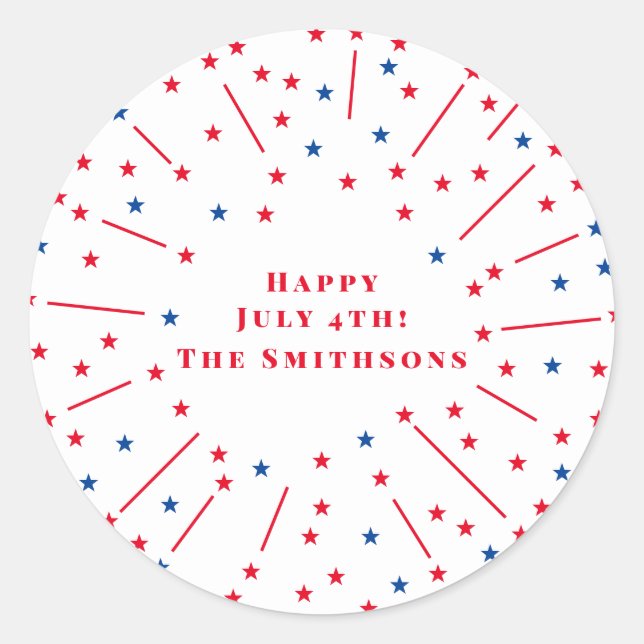 Sticker Rond Joyeux Juillet 4 Feu d'artifice et Stars Personnal (Devant)
