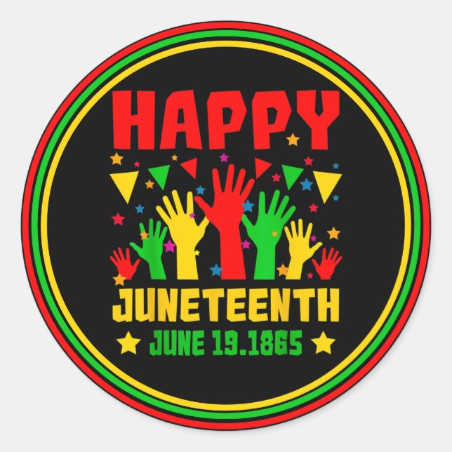 Sticker Rond Joyeux Junetdix Black Red Green Mains Jaunes (Devant)