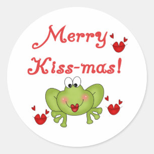 Sticker Rond Joyeux Kissmas Frog Fêtes Noël