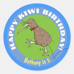 Sticker Rond Joyeux kiwi caricature oiseau avec cravate arc