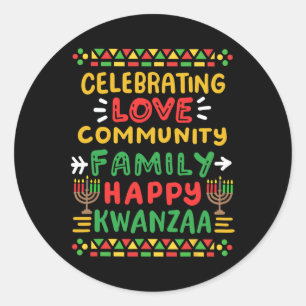 Sticker Rond Joyeux Kwanzaa célébrant l'amour Commune Famille H