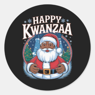 Sticker Rond Joyeux Kwanzaa Joyeux Noël Africain Américain Hoi