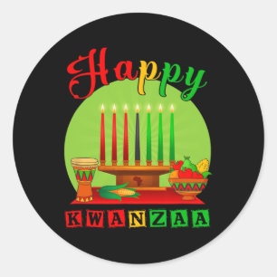 Sticker Rond Joyeux Kwanzaa Kinara Sept Bougies Principes De K