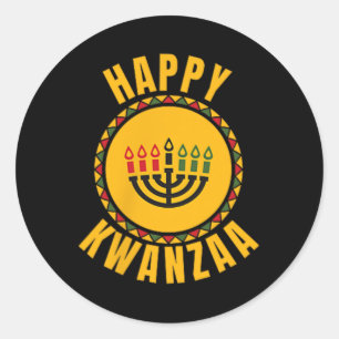 Sticker Rond Joyeux Kwanzaa Kinara-sept bougies Principes de K