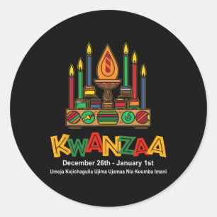 Sticker Rond Joyeux Kwanzaa Sept Principes De Kwanzaa - Kinara