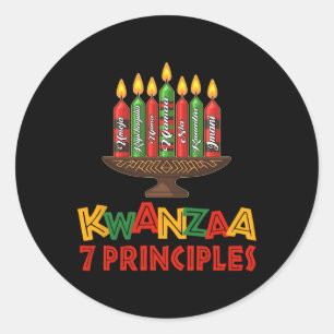 Sticker Rond Joyeux Kwanzaa Sept Principes De Kwanzaa - Kinara